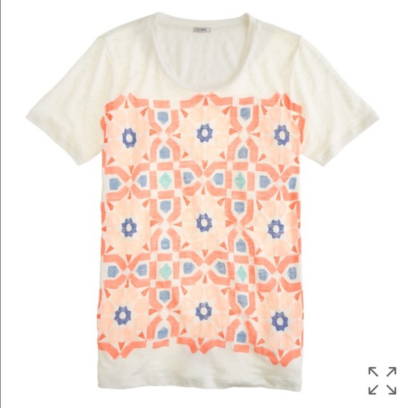 EUC J Crew Linen Moroccan Tile Tee - Picture 2 of 7